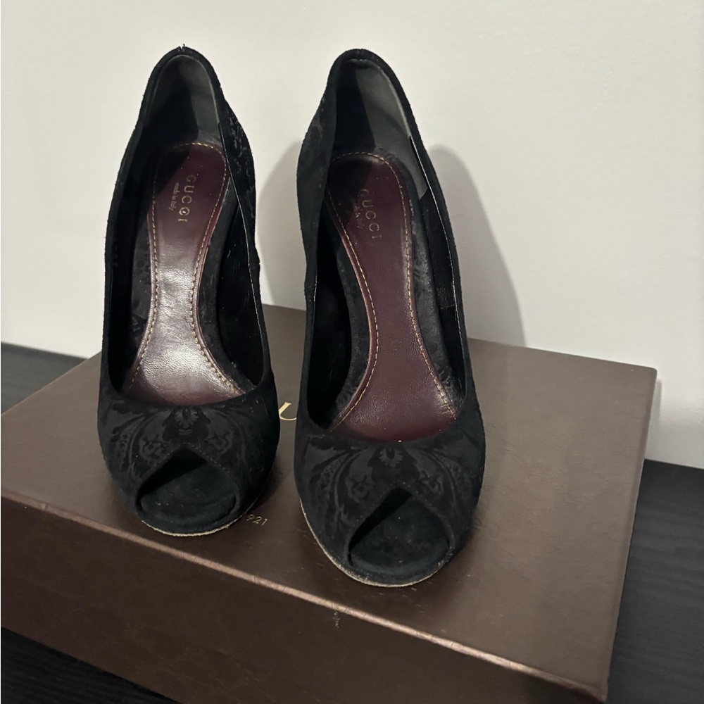 Gucci Black Peep Toe Women's Shoes